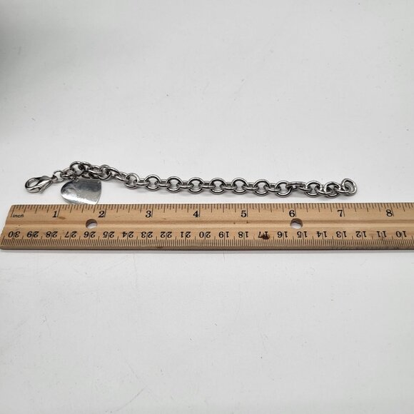 Silver Tone Heart Charm Chain Link Bracelet - Picture 8 of 8